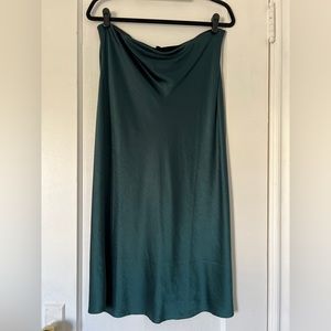 Madewell Dark Green Satin Midi Slip Skirt Size 14